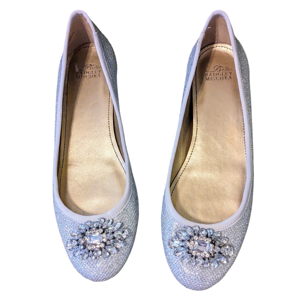 Badgley Mischka Silver Embellished Flats